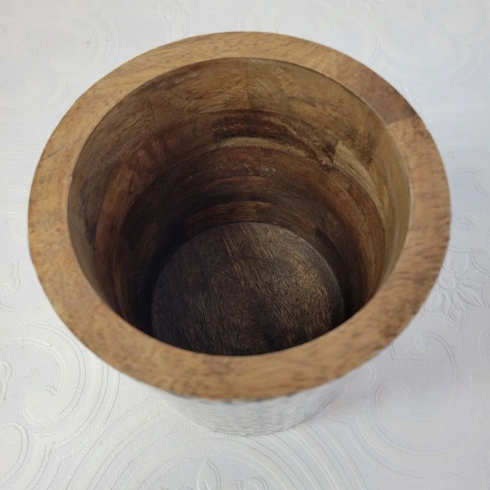 Viva Terra Tall Canister Jesses Indigo Blue‎ White Bohemian Evil Eye Wood Base